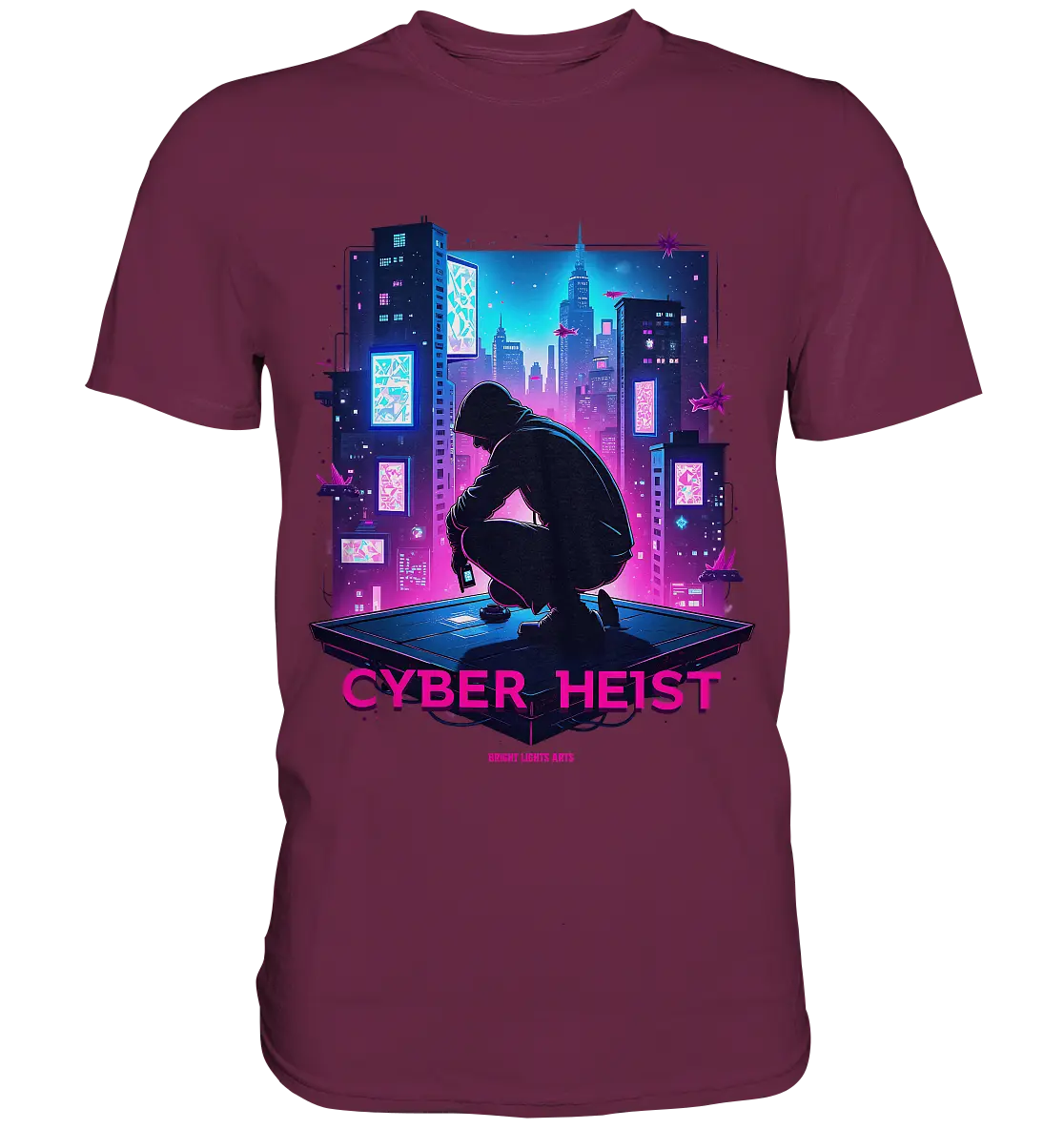 Futuristische Hacking Szene im Cyberpunk Stil - Premium Shirt Bright Lights Arts