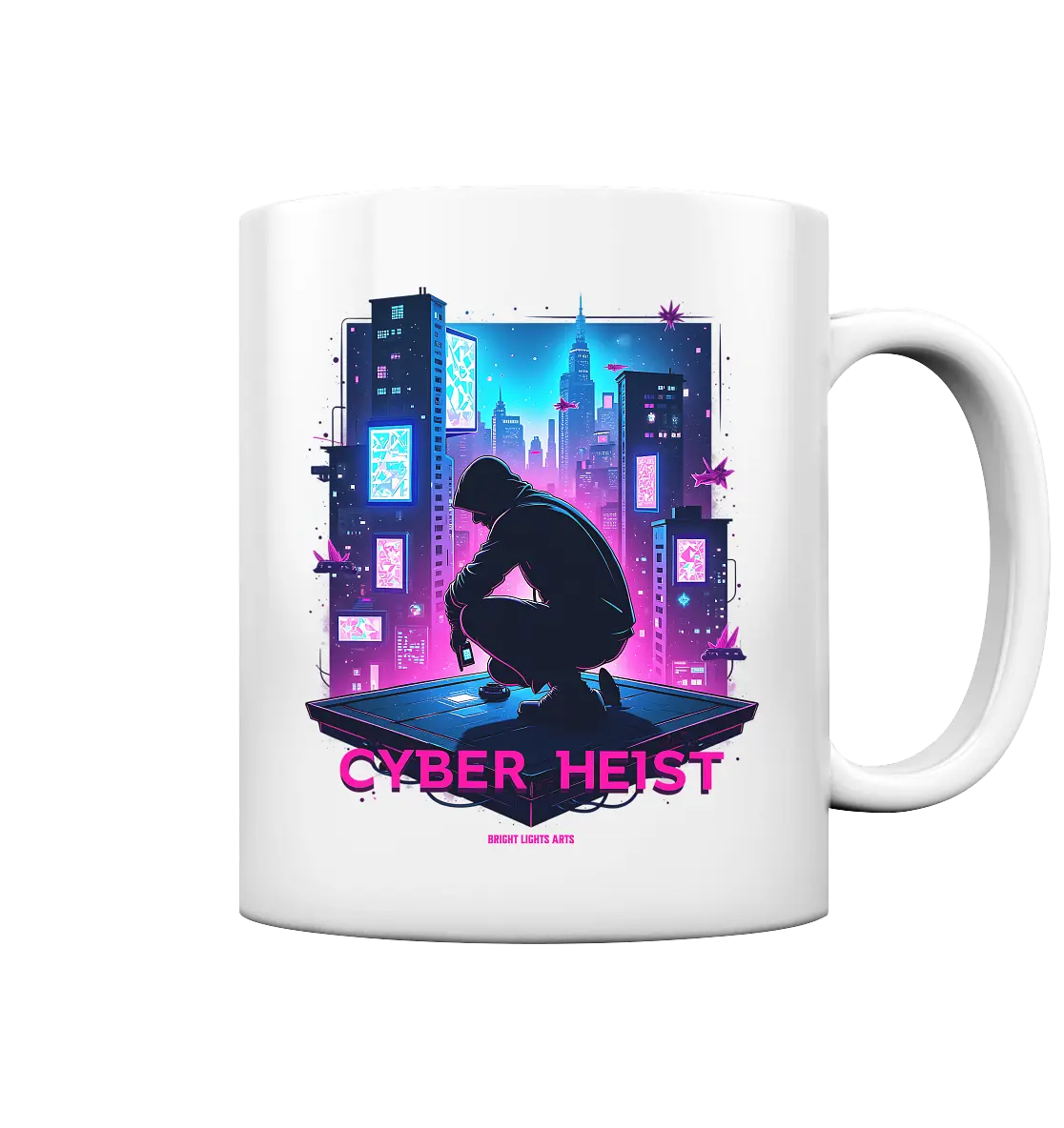 Futuristische Hacking Szene im Cyberpunk Stil - Tasse glossy Bright Lights Arts