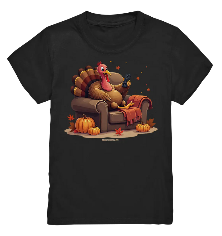Gemütlicher Cartoon Truthahn in einem Sessel Herbstliches und humorvolles Erntedank Kunstwerk - Kids Premium Shirt Bright Lights Arts
