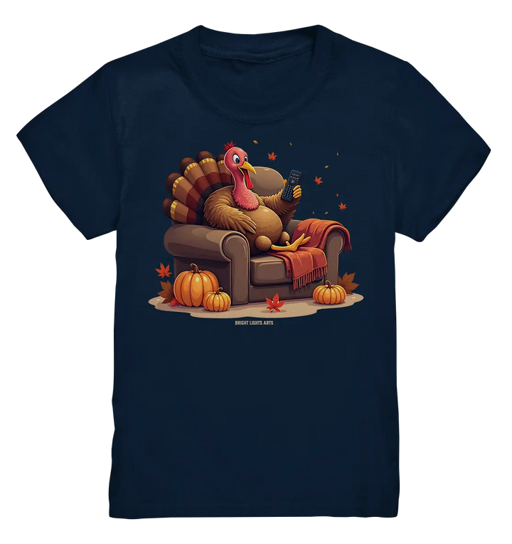 Gemütlicher Cartoon Truthahn in einem Sessel Herbstliches und humorvolles Erntedank Kunstwerk - Kids Premium Shirt Bright Lights Arts