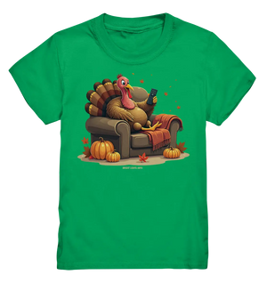Gemütlicher Cartoon Truthahn in einem Sessel Herbstliches und humorvolles Erntedank Kunstwerk - Kids Premium Shirt Bright Lights Arts