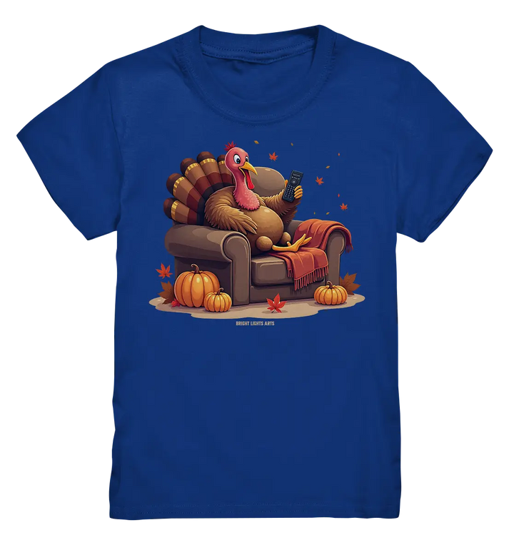 Gemütlicher Cartoon Truthahn in einem Sessel Herbstliches und humorvolles Erntedank Kunstwerk - Kids Premium Shirt Bright Lights Arts