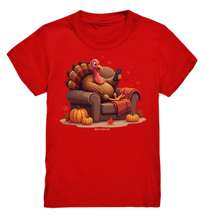 Gemütlicher Cartoon Truthahn in einem Sessel Herbstliches und humorvolles Erntedank Kunstwerk - Kids Premium Shirt Bright Lights Arts