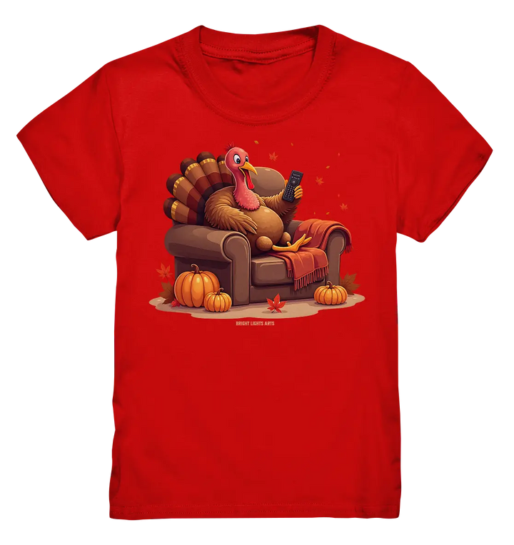 Gemütlicher Cartoon Truthahn in einem Sessel Herbstliches und humorvolles Erntedank Kunstwerk - Kids Premium Shirt Bright Lights Arts