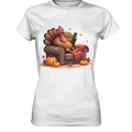Gemütlicher Cartoon Truthahn in einem Sessel Herbstliches und humorvolles Erntedank Kunstwerk - Ladies Premium Shirt Bright Lights Arts