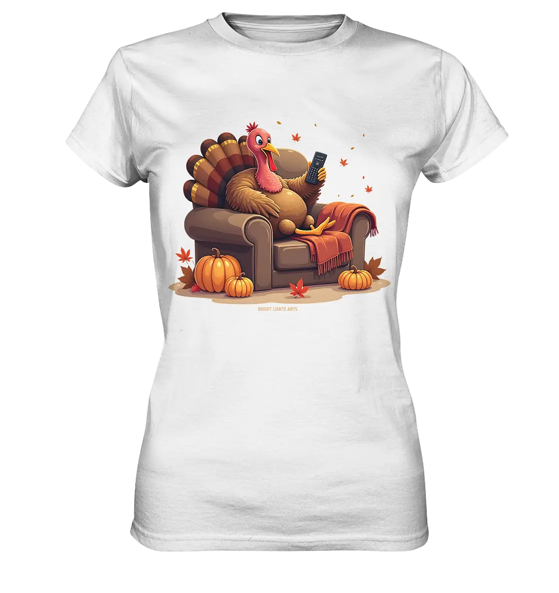 Gemütlicher Cartoon Truthahn in einem Sessel Herbstliches und humorvolles Erntedank Kunstwerk - Ladies Premium Shirt Bright Lights Arts