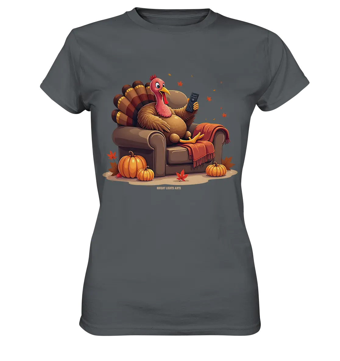 Gemütlicher Cartoon Truthahn in einem Sessel Herbstliches und humorvolles Erntedank Kunstwerk - Ladies Premium Shirt Bright Lights Arts