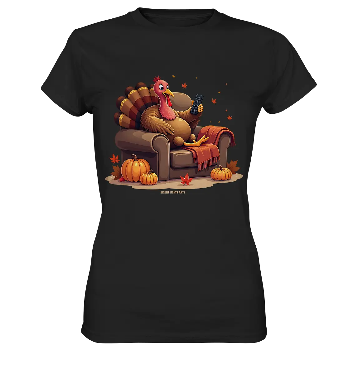 Gemütlicher Cartoon Truthahn in einem Sessel Herbstliches und humorvolles Erntedank Kunstwerk - Ladies Premium Shirt Bright Lights Arts