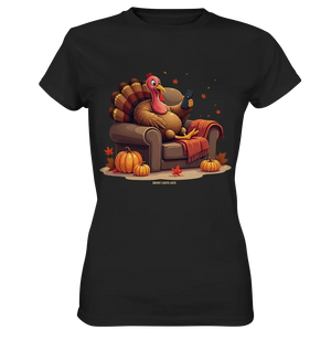 Gemütlicher Cartoon Truthahn in einem Sessel Herbstliches und humorvolles Erntedank Kunstwerk - Ladies Premium Shirt Bright Lights Arts