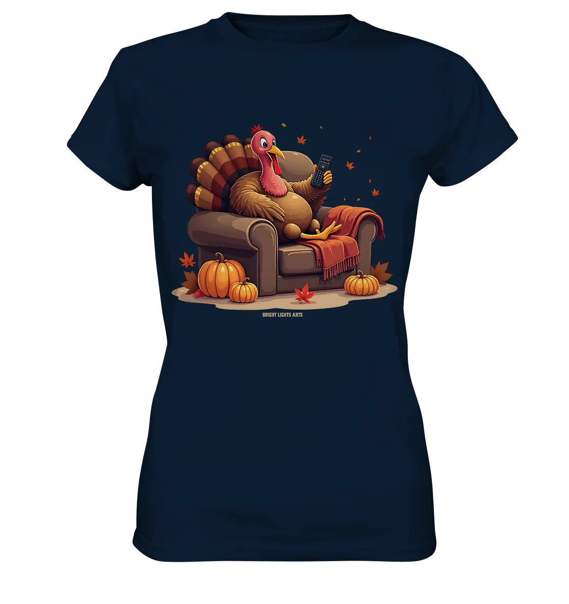 Gemütlicher Cartoon Truthahn in einem Sessel Herbstliches und humorvolles Erntedank Kunstwerk - Ladies Premium Shirt Bright Lights Arts