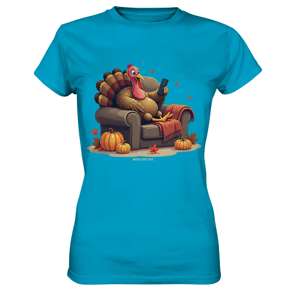 Gemütlicher Cartoon Truthahn in einem Sessel Herbstliches und humorvolles Erntedank Kunstwerk - Ladies Premium Shirt Bright Lights Arts