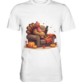 Gemütlicher Cartoon Truthahn in einem Sessel Herbstliches und humorvolles Erntedank Kunstwerk - Premium Shirt Bright Lights Arts