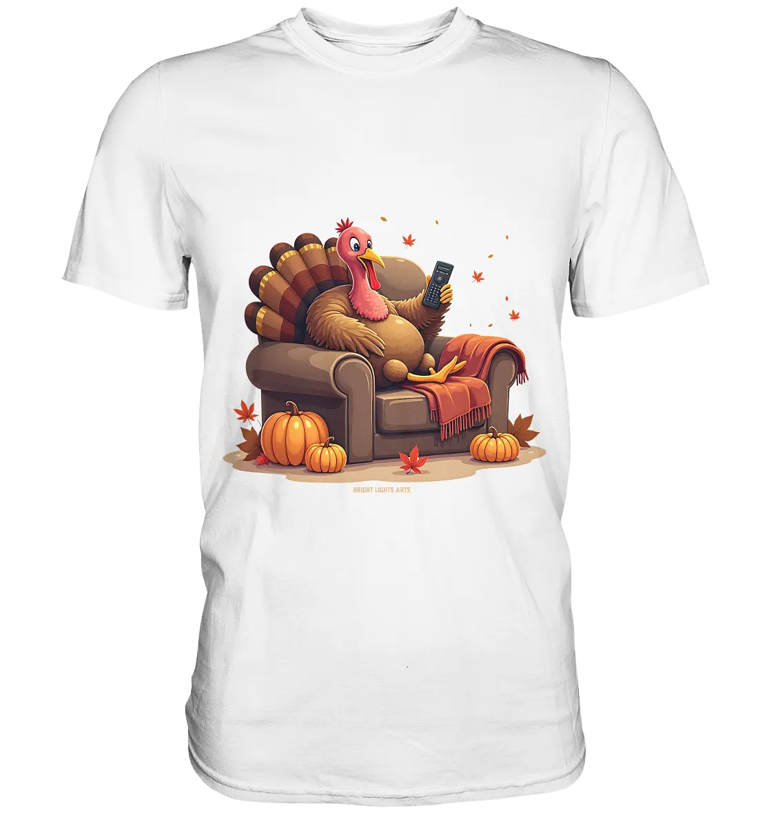 Gemütlicher Cartoon Truthahn in einem Sessel Herbstliches und humorvolles Erntedank Kunstwerk - Premium Shirt Bright Lights Arts