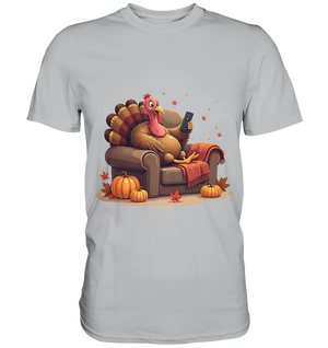 Gemütlicher Cartoon Truthahn in einem Sessel Herbstliches und humorvolles Erntedank Kunstwerk - Premium Shirt Bright Lights Arts