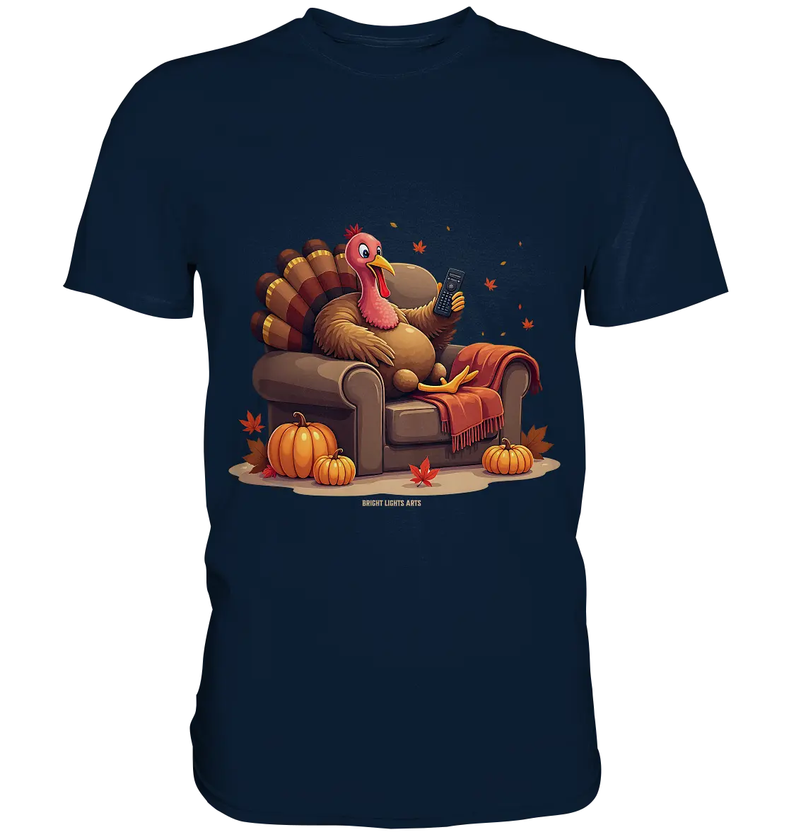 Gemütlicher Cartoon Truthahn in einem Sessel Herbstliches und humorvolles Erntedank Kunstwerk - Premium Shirt Bright Lights Arts