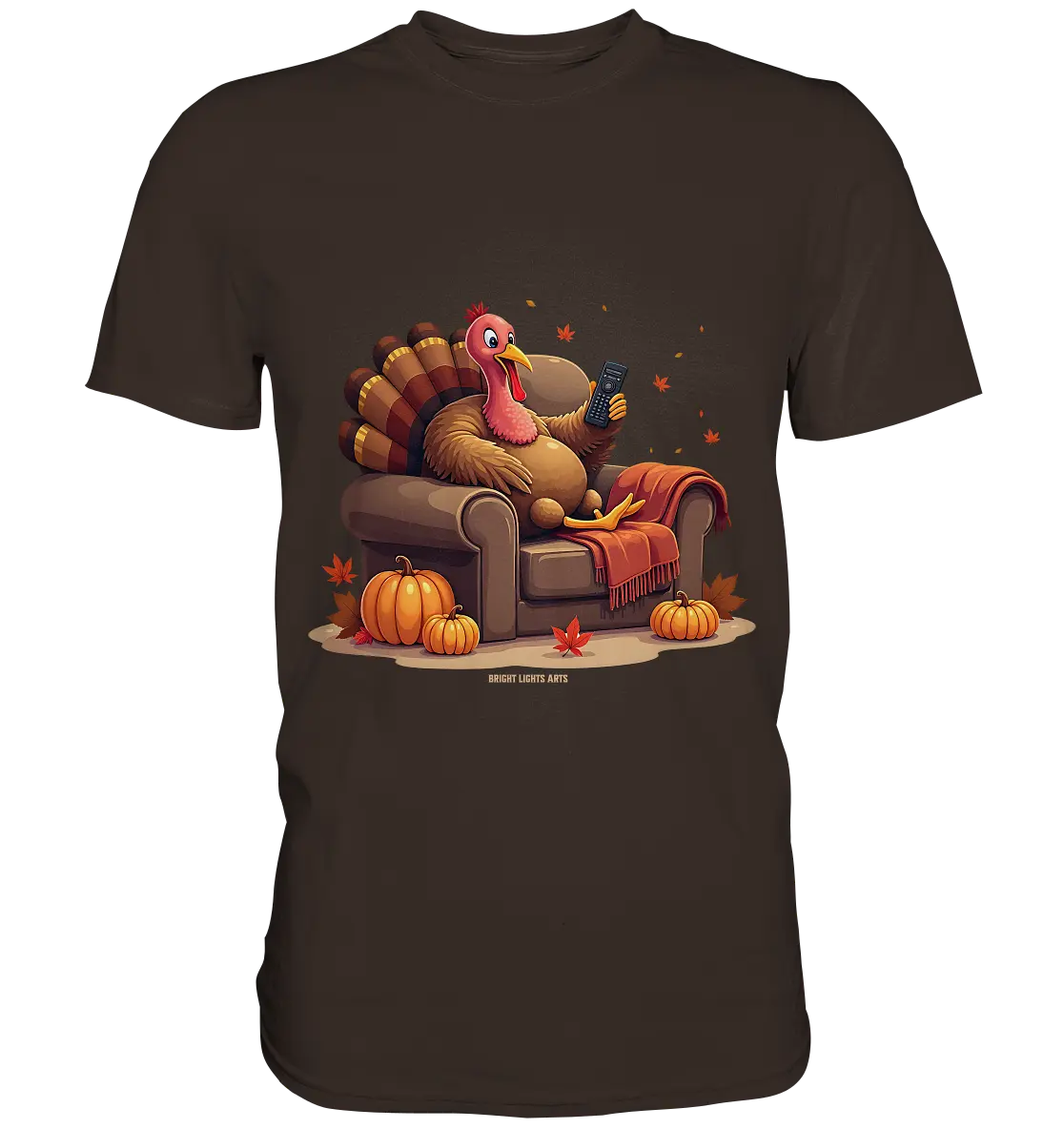 Gemütlicher Cartoon Truthahn in einem Sessel Herbstliches und humorvolles Erntedank Kunstwerk - Premium Shirt Bright Lights Arts