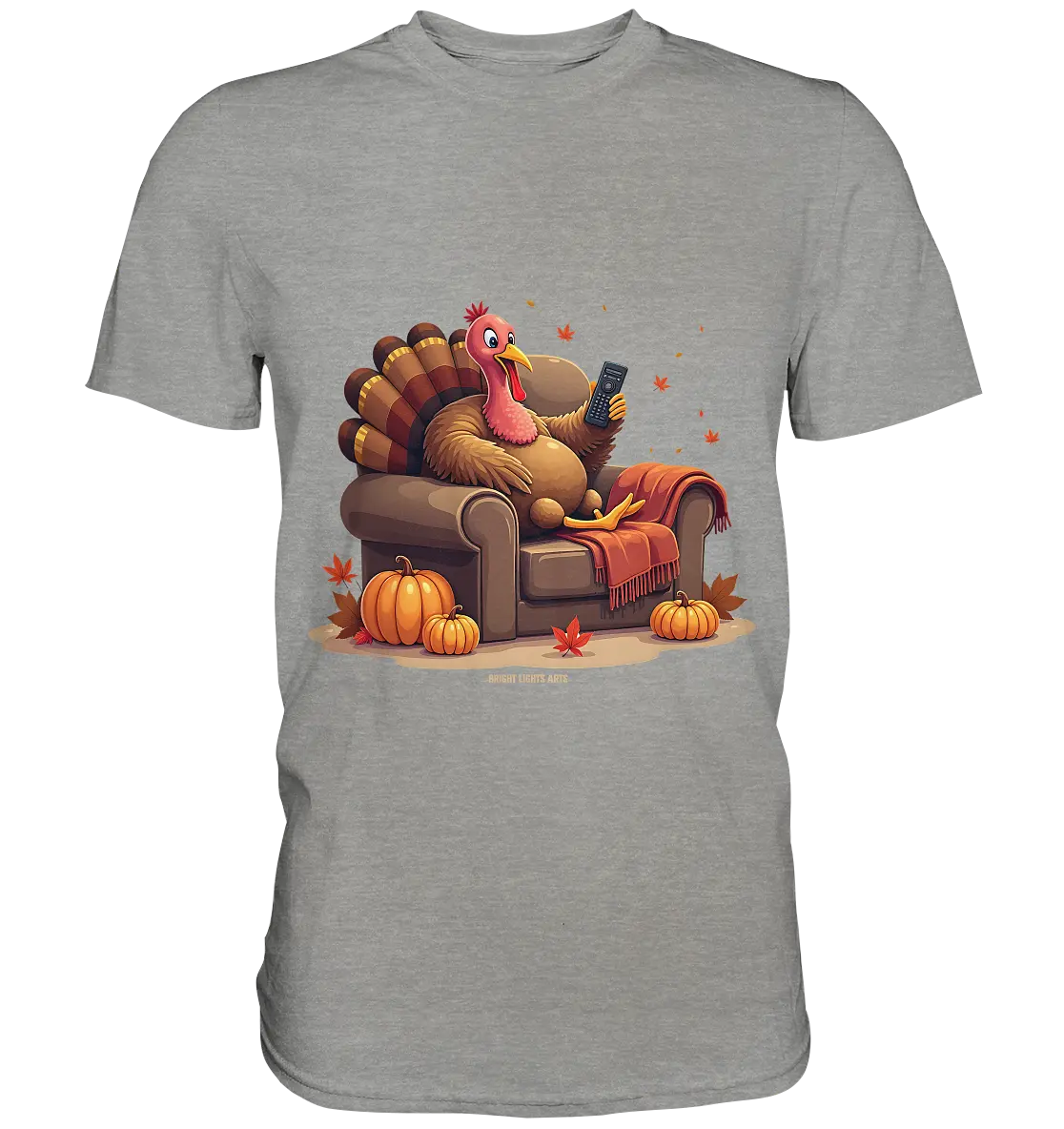 Gemütlicher Cartoon Truthahn in einem Sessel Herbstliches und humorvolles Erntedank Kunstwerk - Premium Shirt Bright Lights Arts