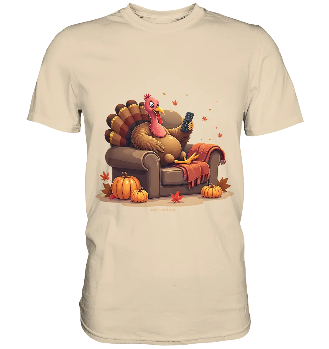 Gemütlicher Cartoon Truthahn in einem Sessel Herbstliches und humorvolles Erntedank Kunstwerk - Premium Shirt Bright Lights Arts