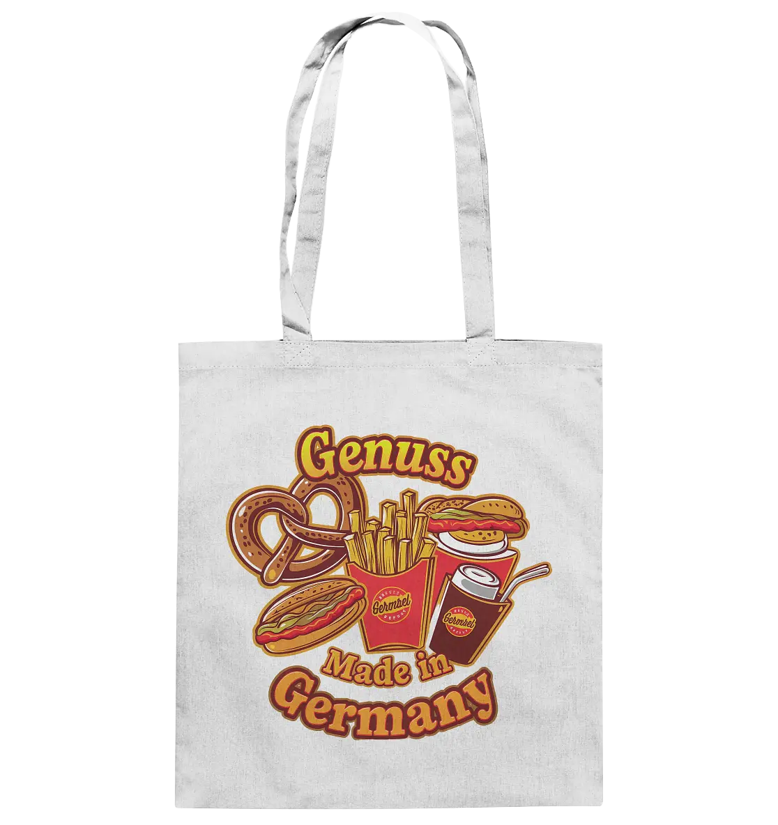 Genuss Made in Germany – Imbissliebe im Cartoon-Stil - Baumwolltasche Bright Lights Arts