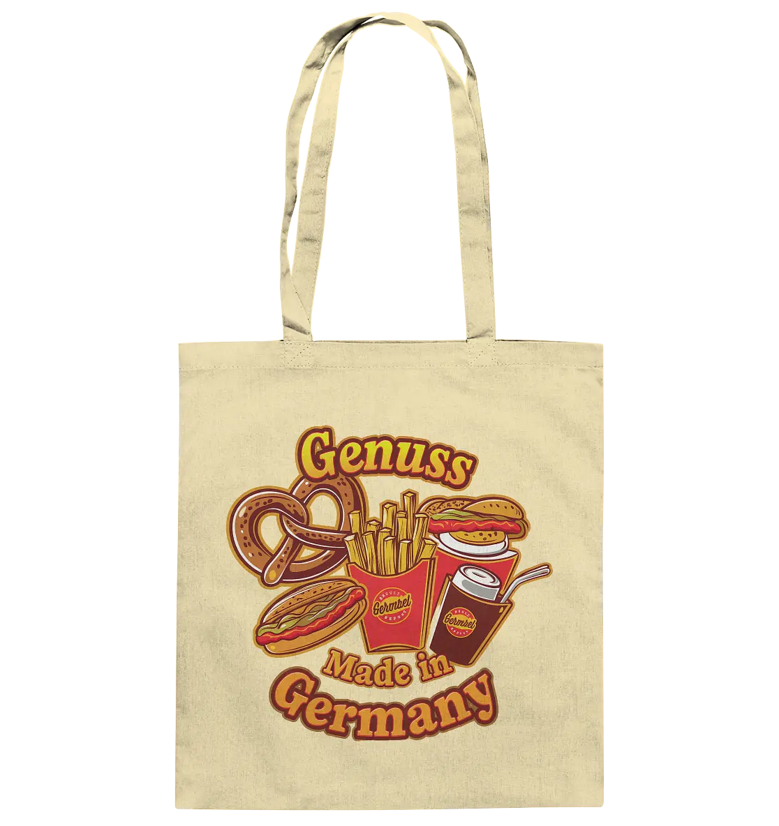 Genuss Made in Germany – Imbissliebe im Cartoon-Stil - Baumwolltasche Bright Lights Arts