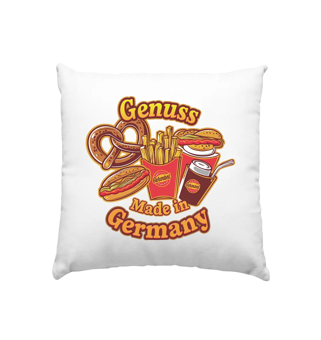 Genuss Made in Germany – Imbissliebe im Cartoon-Stil - Kissen 40x40cm Bright Lights Arts