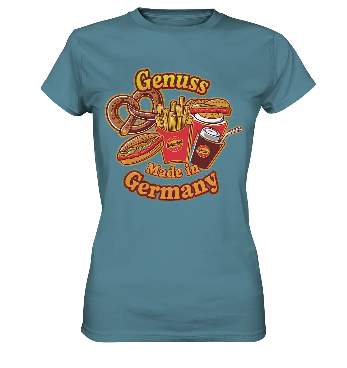 Genuss Made in Germany – Imbissliebe im Cartoon-Stil - Ladies Premium Shirt Bright Lights Arts