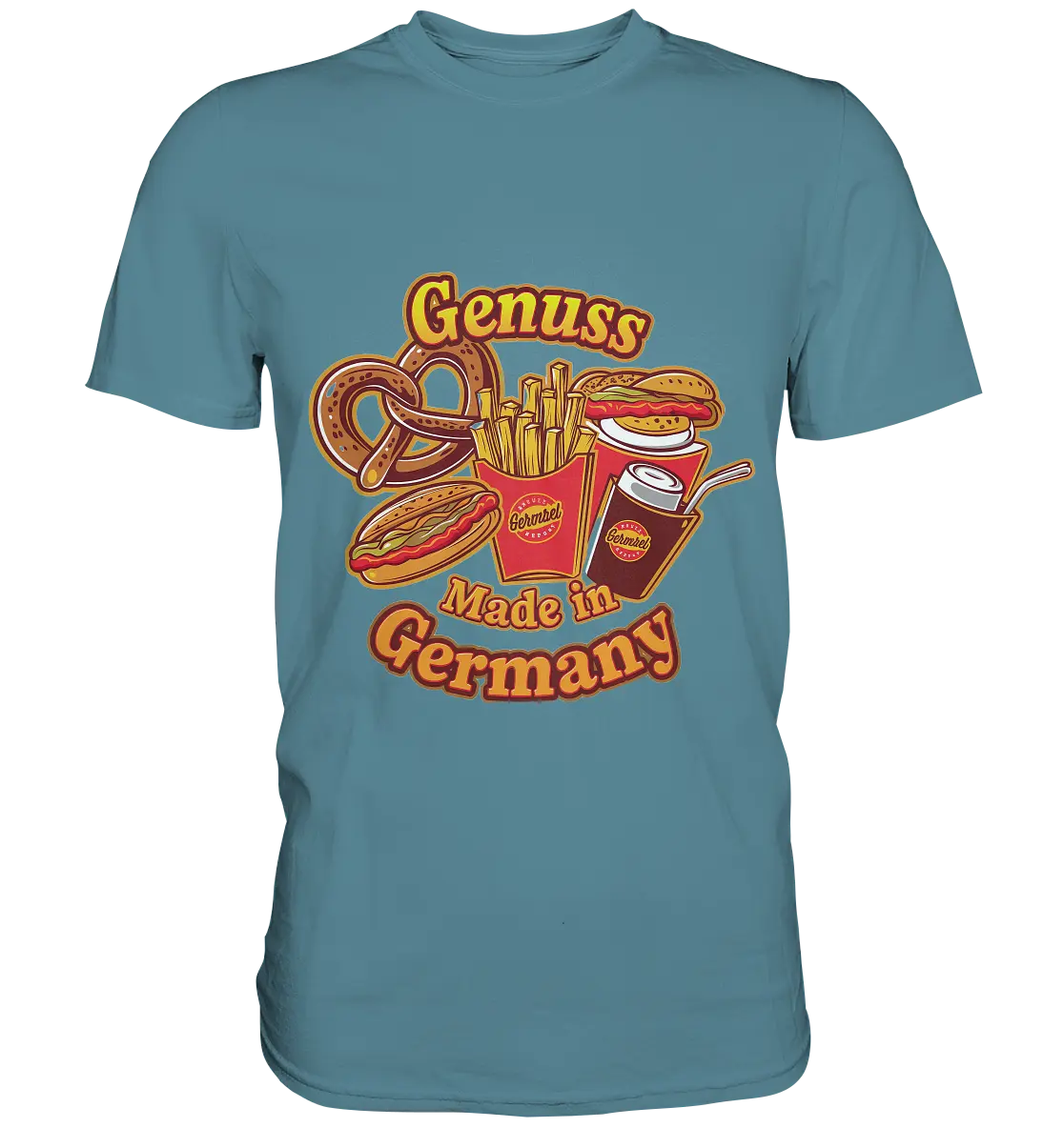 Genuss Made in Germany – Imbissliebe im Cartoon-Stil - Premium Shirt Bright Lights Arts