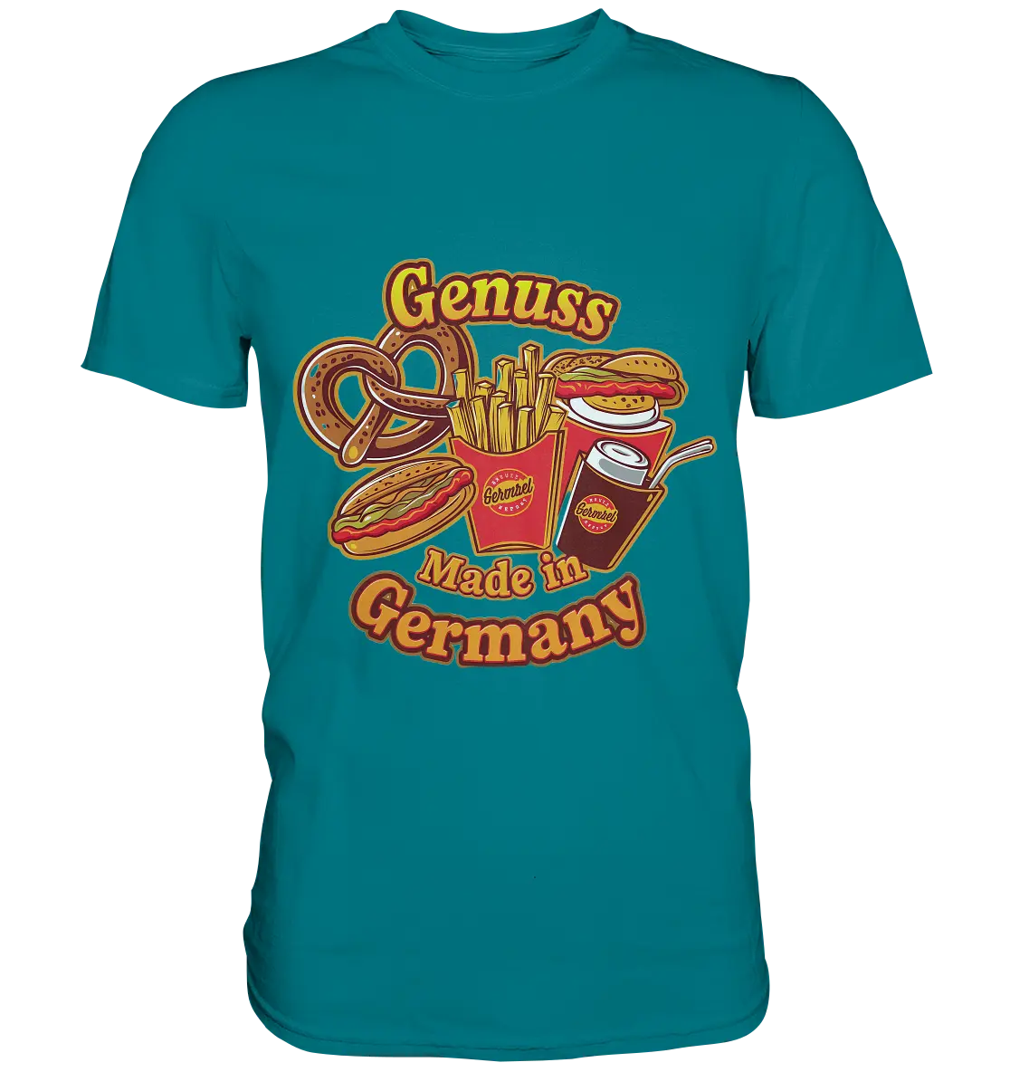 Genuss Made in Germany – Imbissliebe im Cartoon-Stil - Premium Shirt Bright Lights Arts