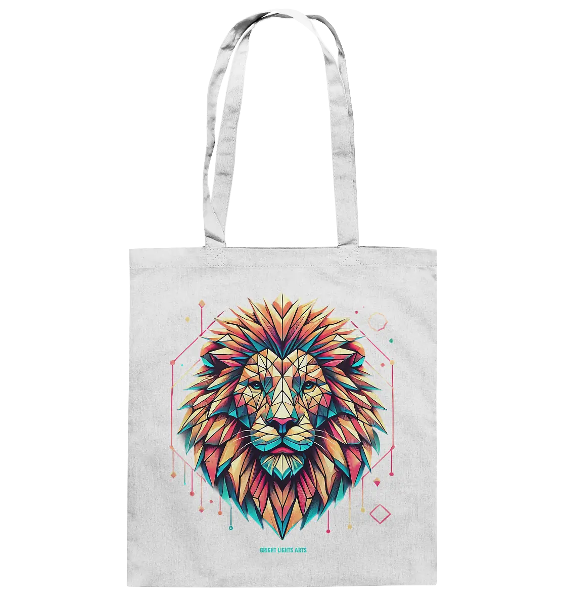 Geometrischer Löwenkopf in lebendigen Farben - Baumwolltasche Bright Lights Arts