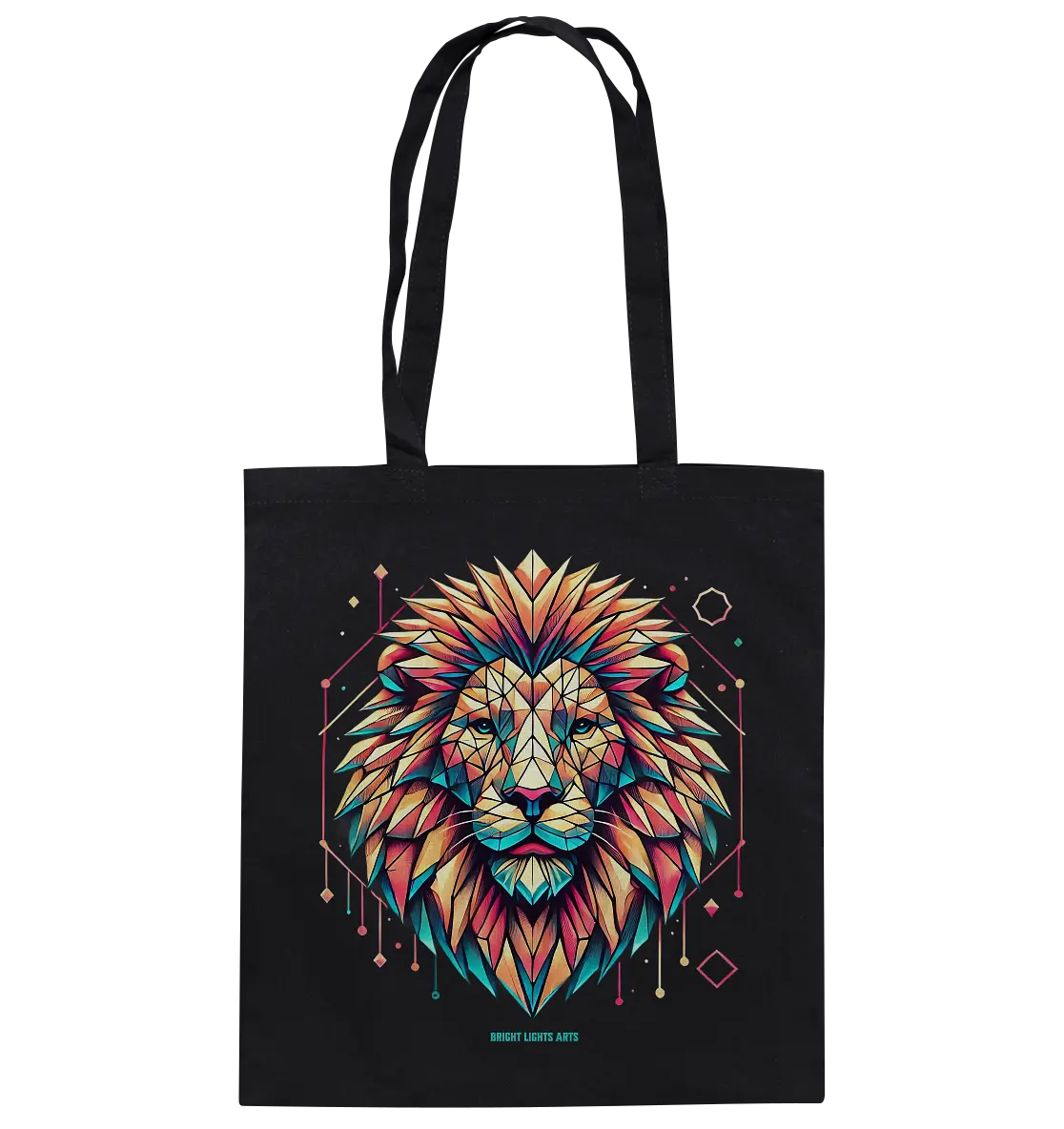 Geometrischer Löwenkopf in lebendigen Farben - Baumwolltasche Bright Lights Arts