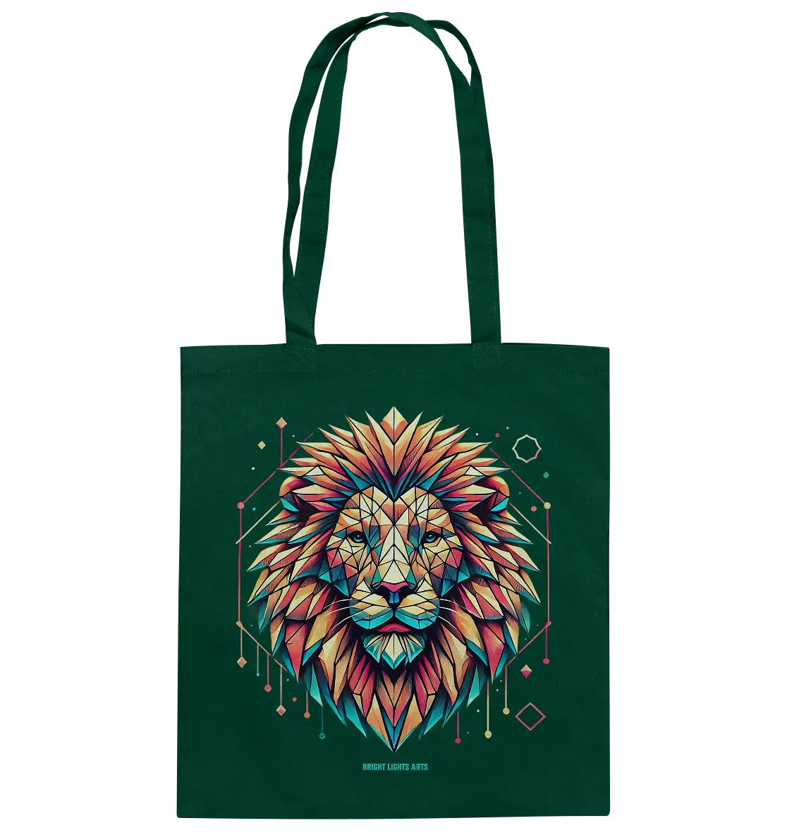 Geometrischer Löwenkopf in lebendigen Farben - Baumwolltasche Bright Lights Arts