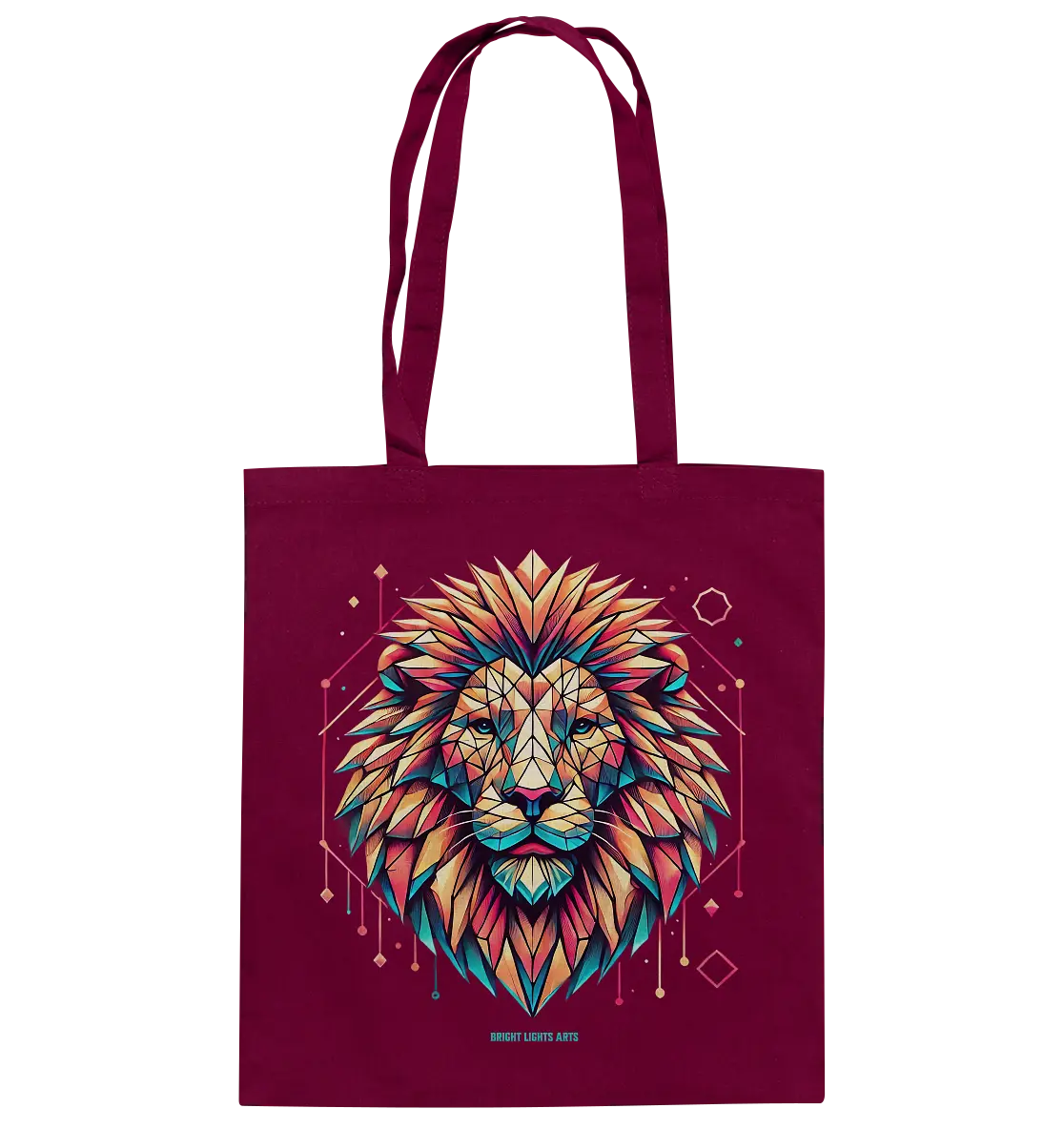 Geometrischer Löwenkopf in lebendigen Farben - Baumwolltasche Bright Lights Arts