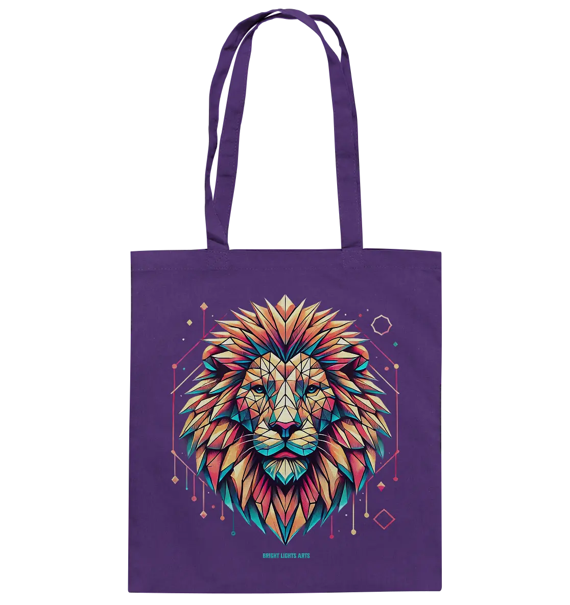 Geometrischer Löwenkopf in lebendigen Farben - Baumwolltasche Bright Lights Arts
