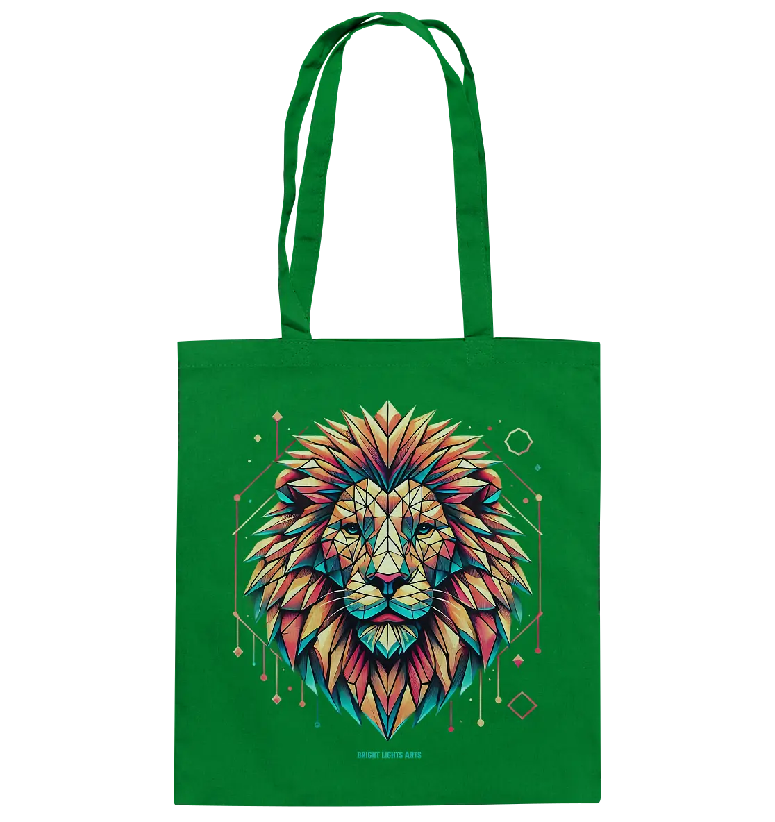 Geometrischer Löwenkopf in lebendigen Farben - Baumwolltasche Bright Lights Arts