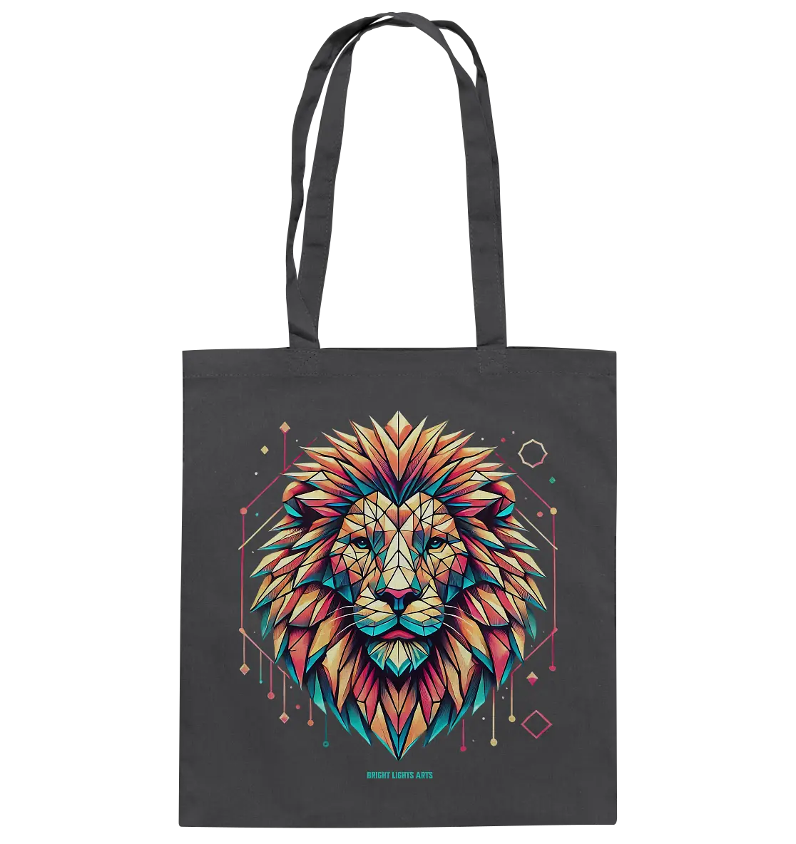 Geometrischer Löwenkopf in lebendigen Farben - Baumwolltasche Bright Lights Arts