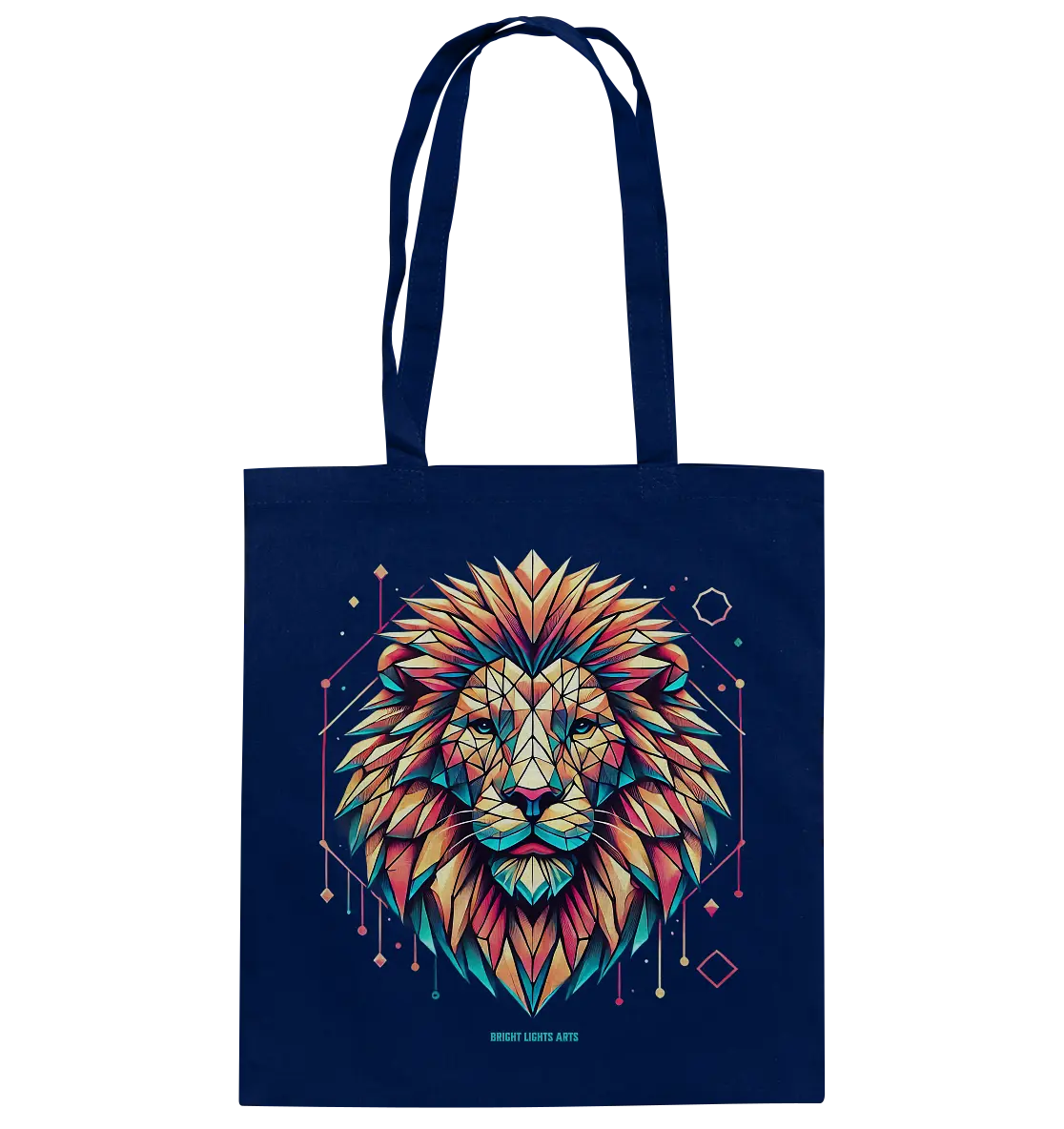 Geometrischer Löwenkopf in lebendigen Farben - Baumwolltasche Bright Lights Arts