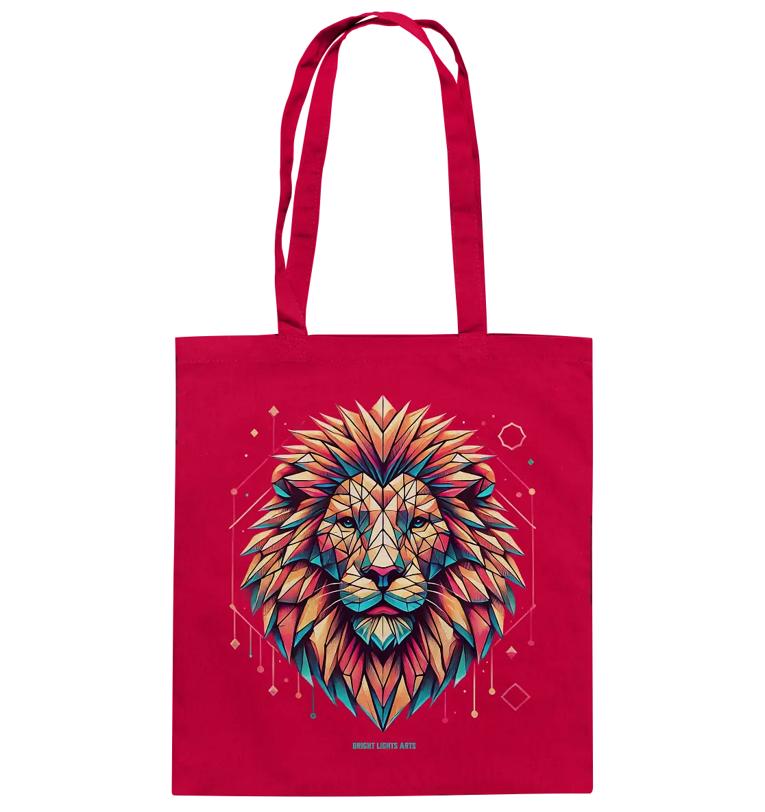 Geometrischer Löwenkopf in lebendigen Farben - Baumwolltasche Bright Lights Arts