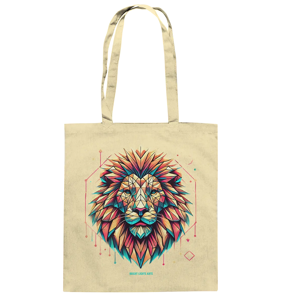 Geometrischer Löwenkopf in lebendigen Farben - Baumwolltasche Bright Lights Arts