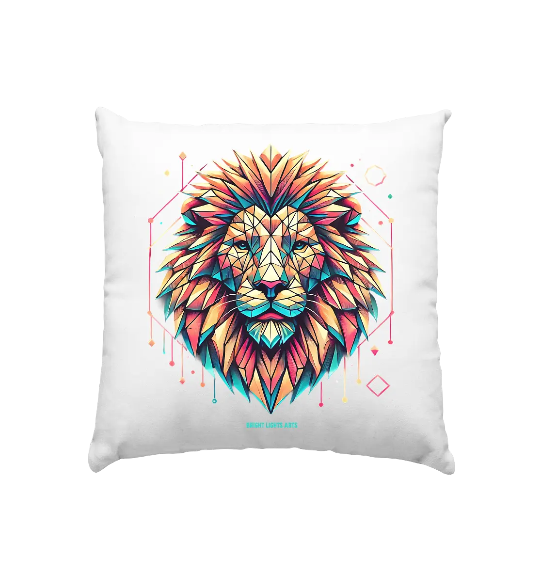 Geometrischer Löwenkopf in lebendigen Farben - Kissen 40x40cm Bright Lights Arts