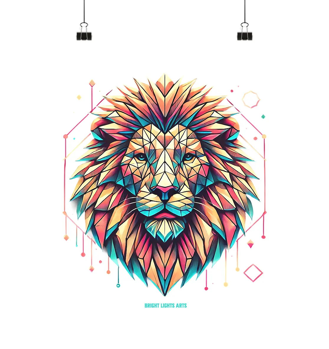 Geometrischer Löwenkopf in lebendigen Farben - Poster Din A2 (hoch) Bright Lights Arts