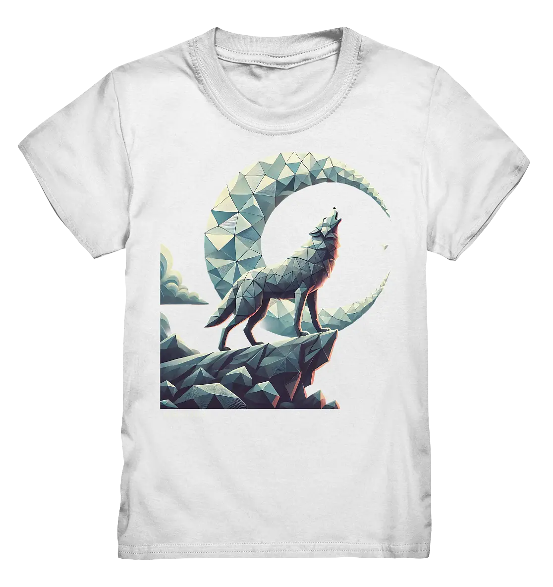 Geometrischer heulender Wolf unter einem Halbmond - Kids Premium Shirt Bright Lights Arts