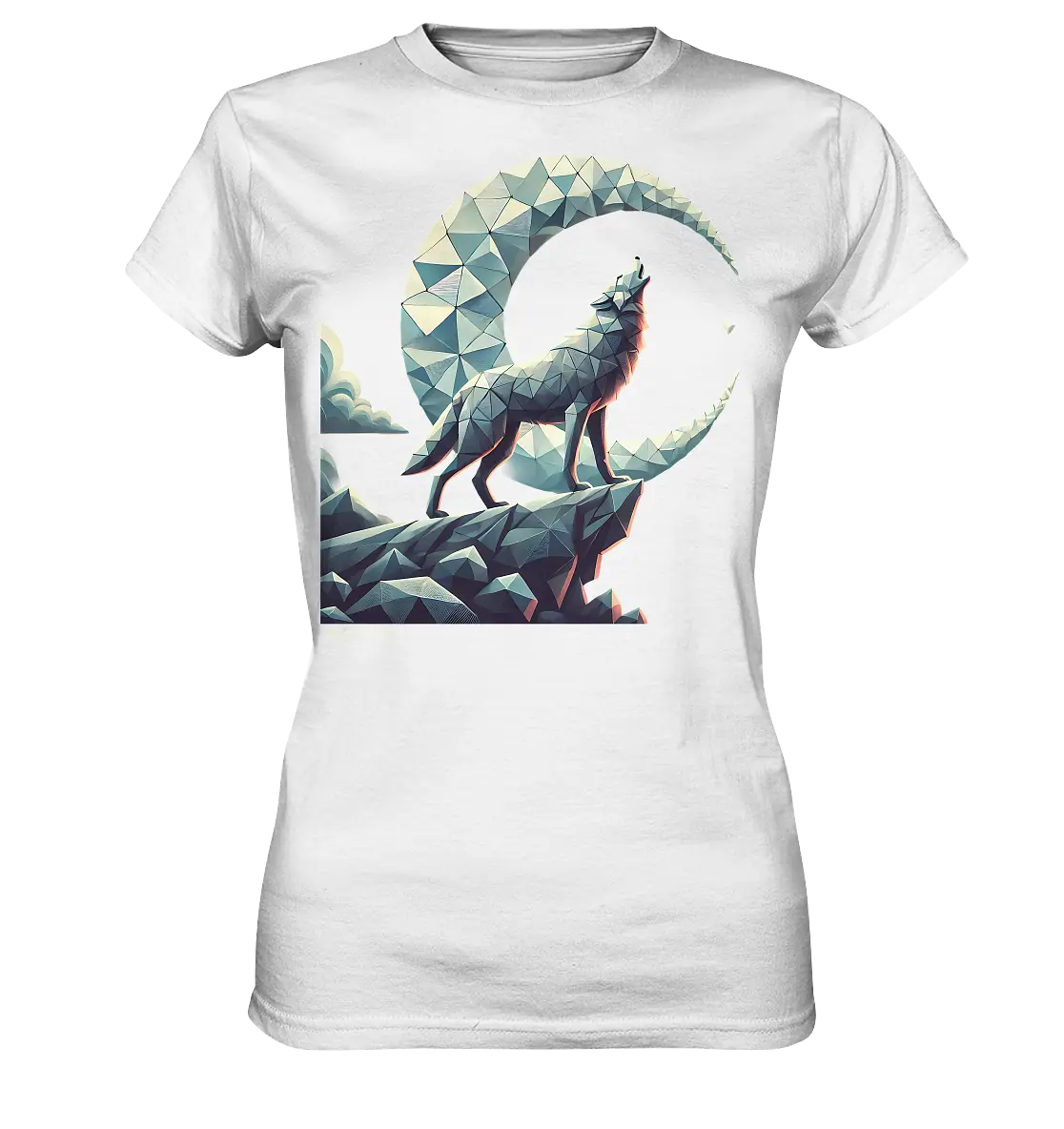 Geometrischer heulender Wolf unter einem Halbmond - Ladies Premium Shirt Bright Lights Arts