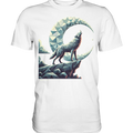Geometrischer heulender Wolf unter einem Halbmond - Premium Shirt Bright Lights Arts