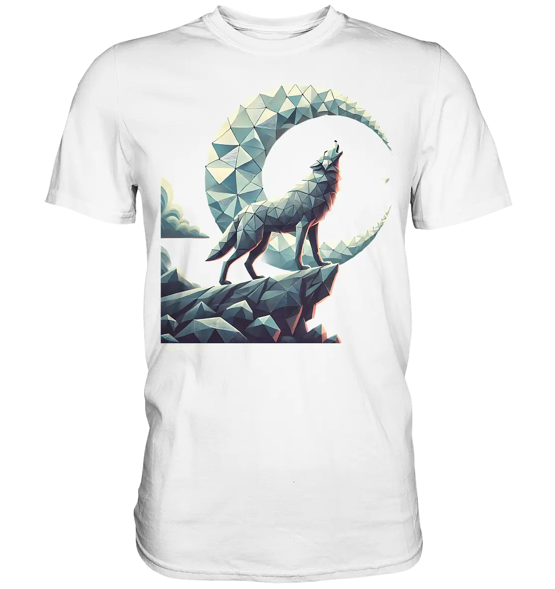 Geometrischer heulender Wolf unter einem Halbmond - Premium Shirt Bright Lights Arts