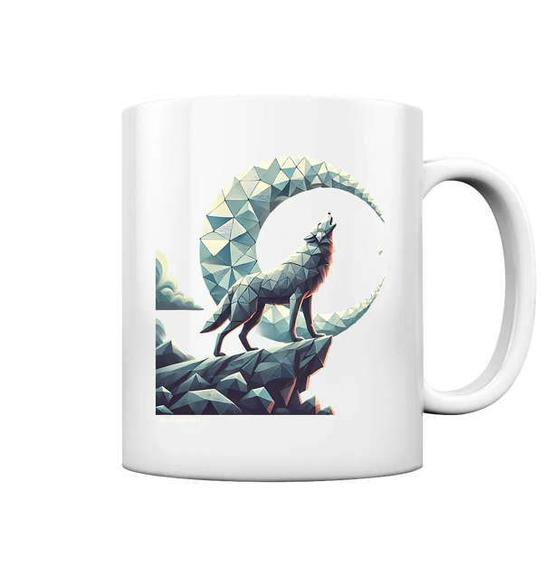 Geometrischer heulender Wolf unter einem Halbmond - Tasse glossy Bright Lights Arts
