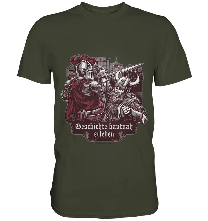 Geschichte hautnah erleben – Ritter gegen Wikinger - Premium Shirt Bright Lights Arts