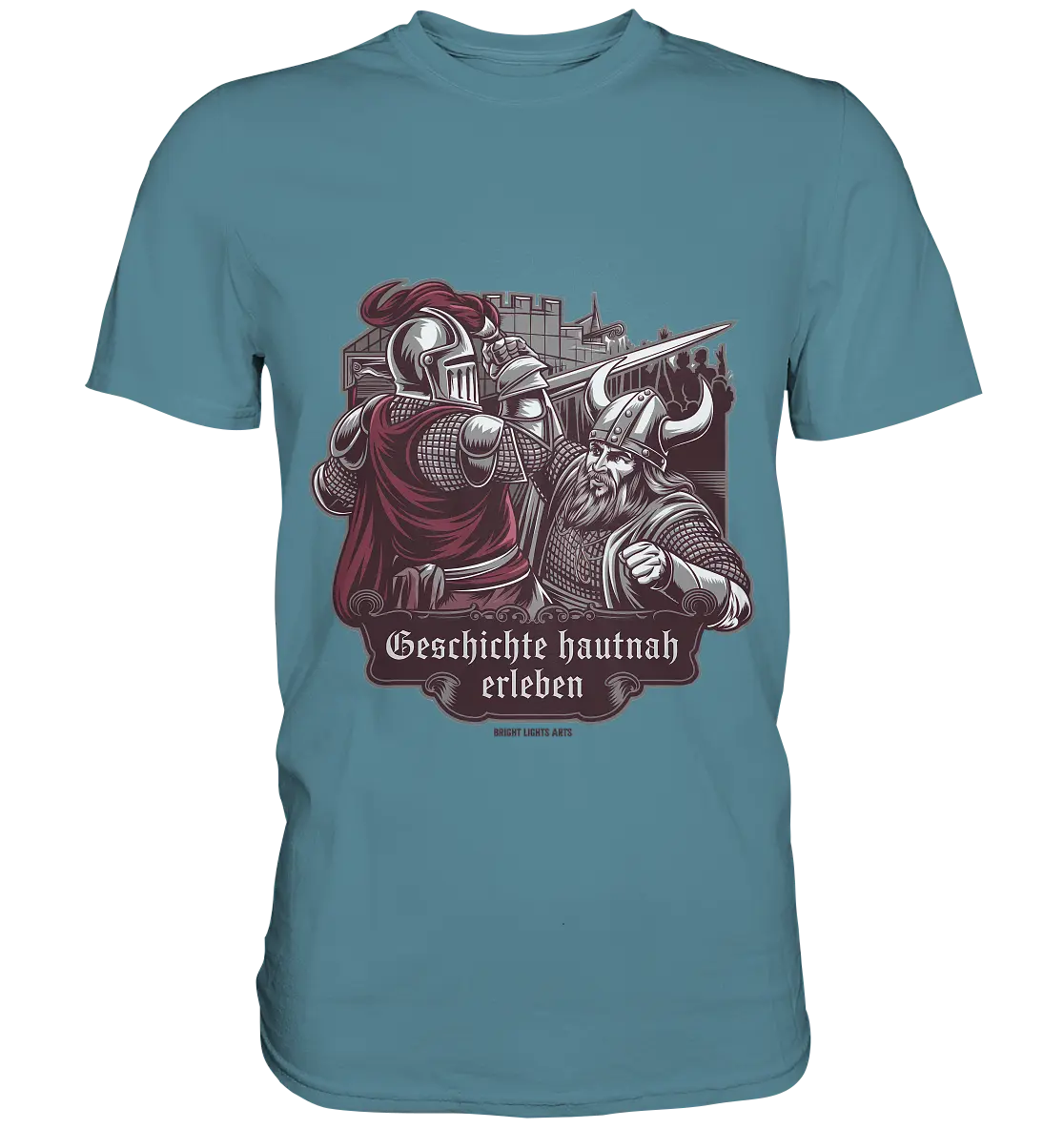 Geschichte hautnah erleben – Ritter gegen Wikinger - Premium Shirt Bright Lights Arts