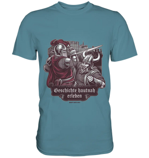 Geschichte hautnah erleben – Ritter gegen Wikinger - Premium Shirt Bright Lights Arts