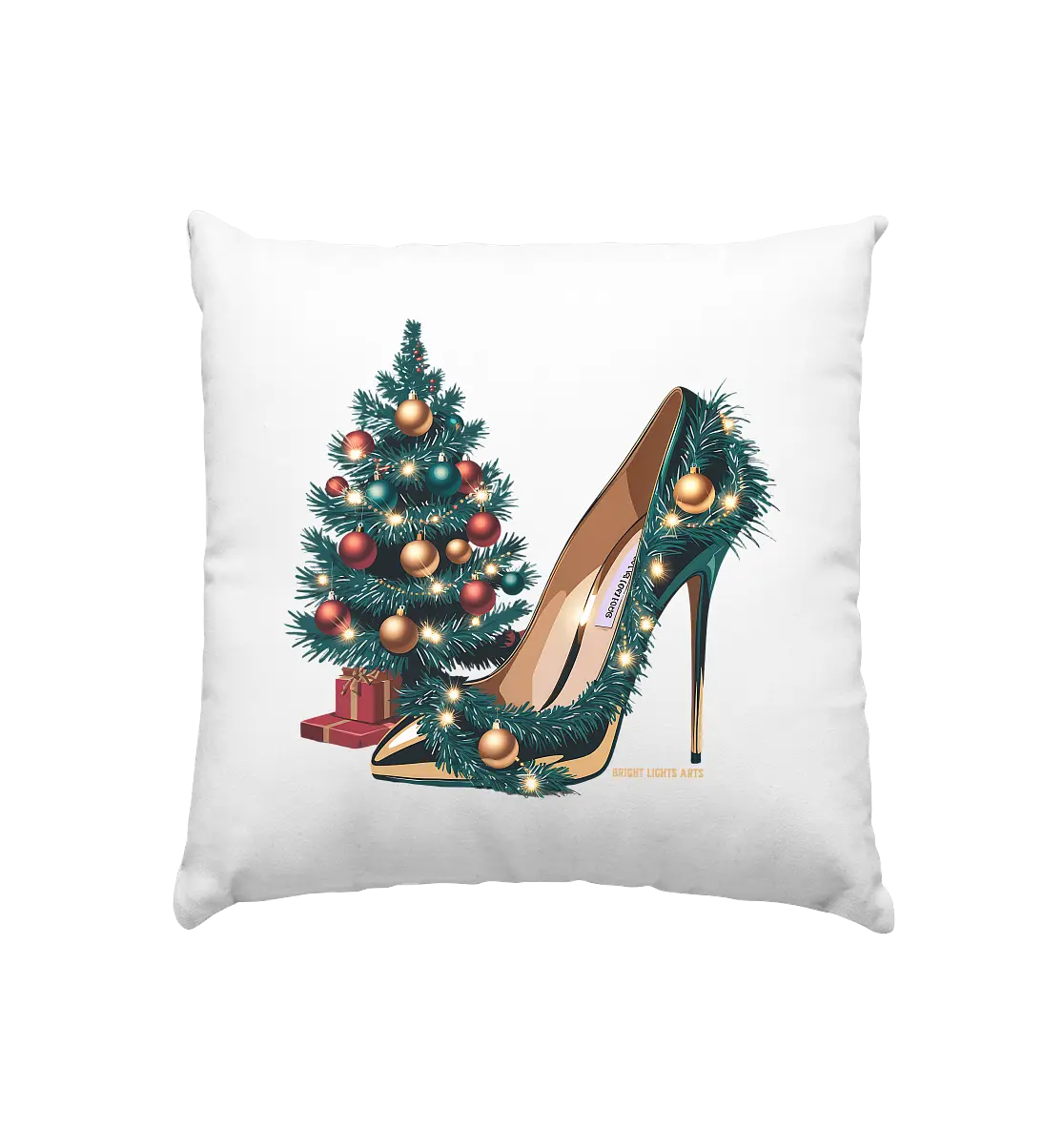 Goldener High Heel mit Weihnachtsbaum-Dekoration - Kissen 40x40cm Bright Lights Arts