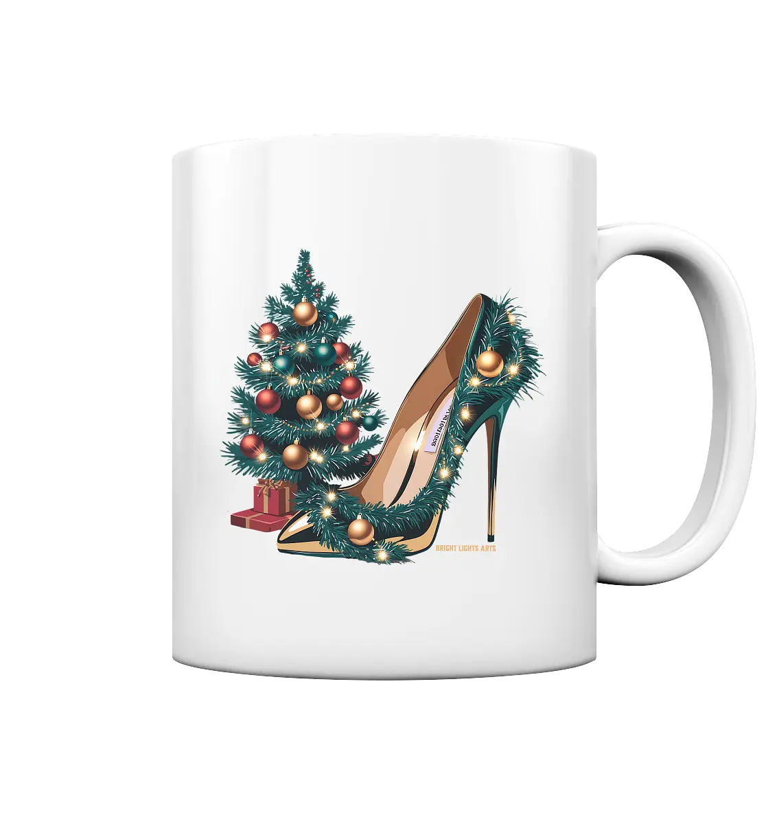 Goldener High Heel mit Weihnachtsbaum-Dekoration - Tasse glossy Bright Lights Arts